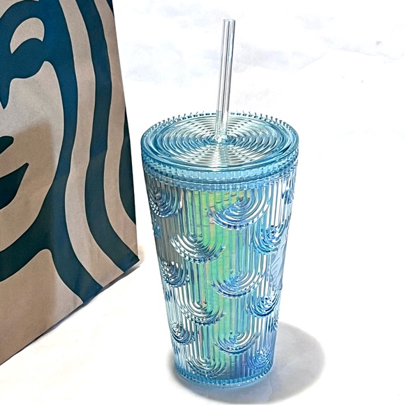 Starbucks Iridescent Mermaid Scale Cold Cup Tumbler with Straw 16oz Blue - Picture 4 of 11